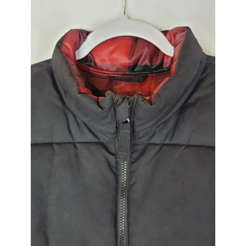 VTG Black ST JOHN'S BAY Zip Front Puffer Vest Red Buffalo Plaid Lining Men's XL